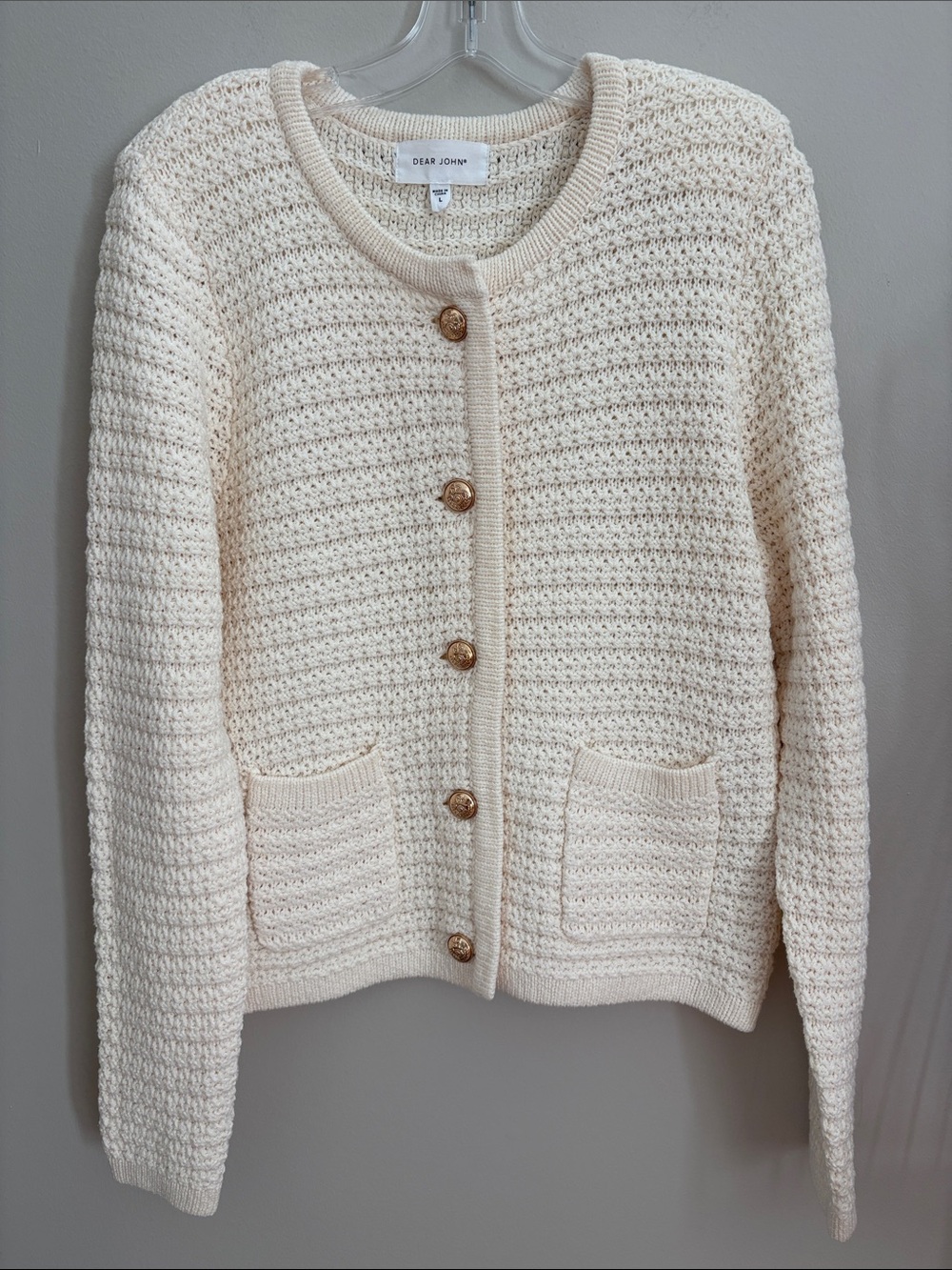 Dear John Cream Textured Knit Button-Front Cardigan NWOTS